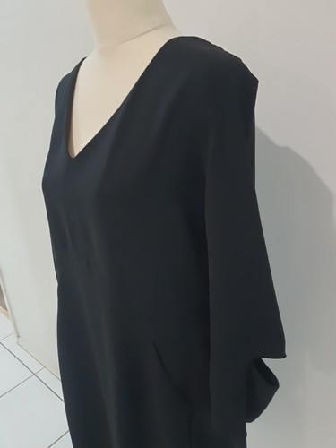 Veronika Maine Size 10 Dress Black V Neck Knee Length Pockets - Foto 4 di 7