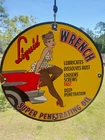 Vintage Porcelain Liquid Wrench Super Penetrating Oil Gas Pinup Metal Sign 1958