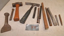 Vintage masonry brick rock carving cold chisel & hammer lot stone mason tools R4