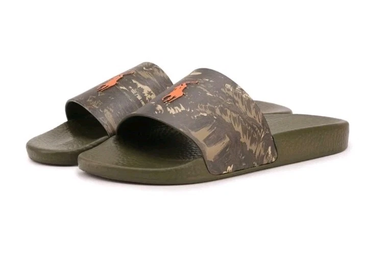Polo Ralph Lauren Olive Green Camo Tiger Slide Beach Sandals Men Size 12 s-l400.jpg main image 4