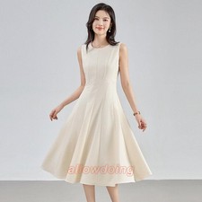New Women's Autumn Sleeveless Round Neck Dresses A-line Midi Ball Gown Dresses