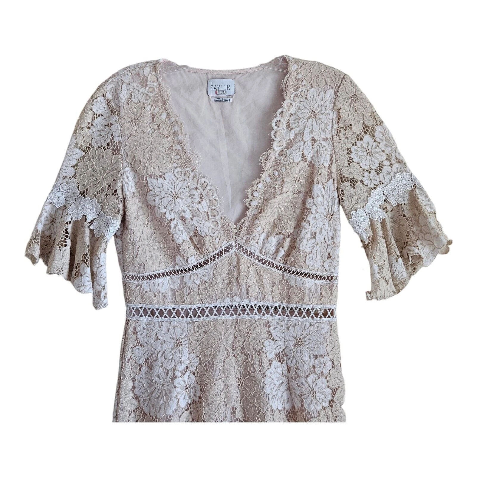 OFF WHITE Abito donna Saylor S Maggy avorio beige pizzo floreale sposa doccia matrimonio foderato