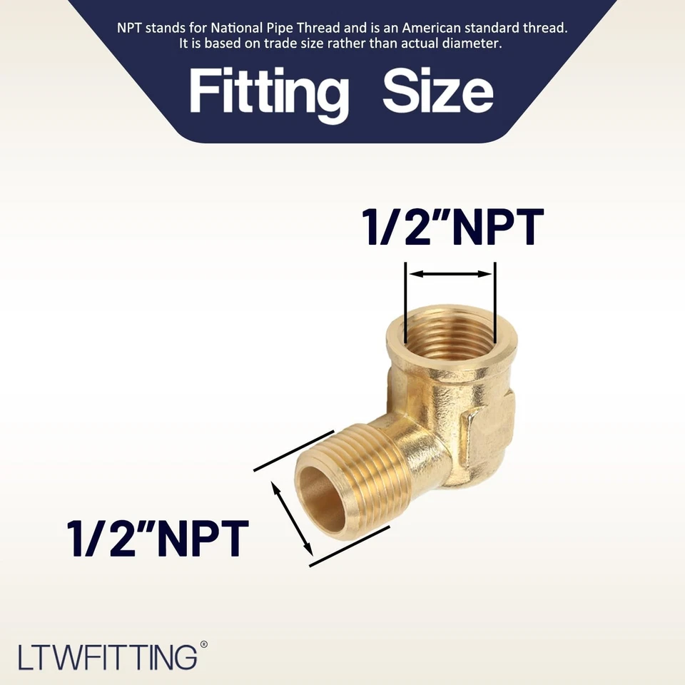 5 Pack Brass Pipe 90 Deg 1/2-Inch NPT Street Elbow Forged Fitting Fuel Air Boat - Image 2 of 4