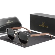 KINGSEVEN Handmade Black Walnut Wooden Sunglasses Men Polarized UV400 Protection