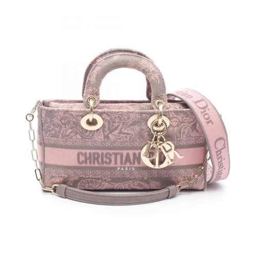 Christian Dior LADY D-Joy Medium shoulder Handbag canvas Pink Gray Used Women
