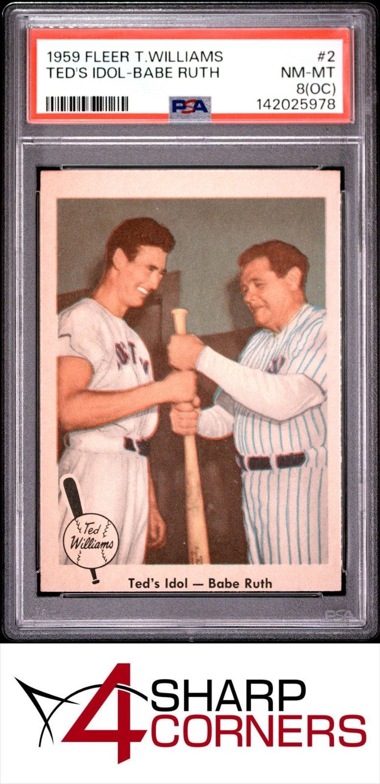 1959 FLEER TED WILLIAMS #2 TED'S IDOL BABE RUTH PSA 8 (OC)