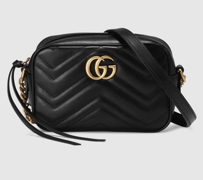 Gucci GG Marmont Mini Camera Bag Black Chevron Leather 448065