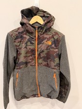 The North Face Boys LG 14/16 Camo Fleece Hoodie Jacket Orange Zip EUC