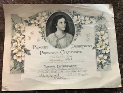 1935 CERTIFICATE of PROMOTION, PROMOTED FROM PRIMARY TO JUNIOR DEPT. School