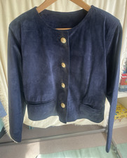 Vintage Haberdasher London Women’s Blue Suede Cropped Jacket - size UK L