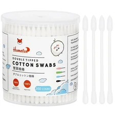 Pointed Tip Cotton Swabs 200 Count Organic Double Headed Paper Sticks Gentle