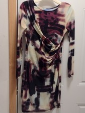 VERA WANG, SIMPLY VERA TIE DYE DRESS SZ PM, CREAM, BURGUNDY, BLACK, GRAY