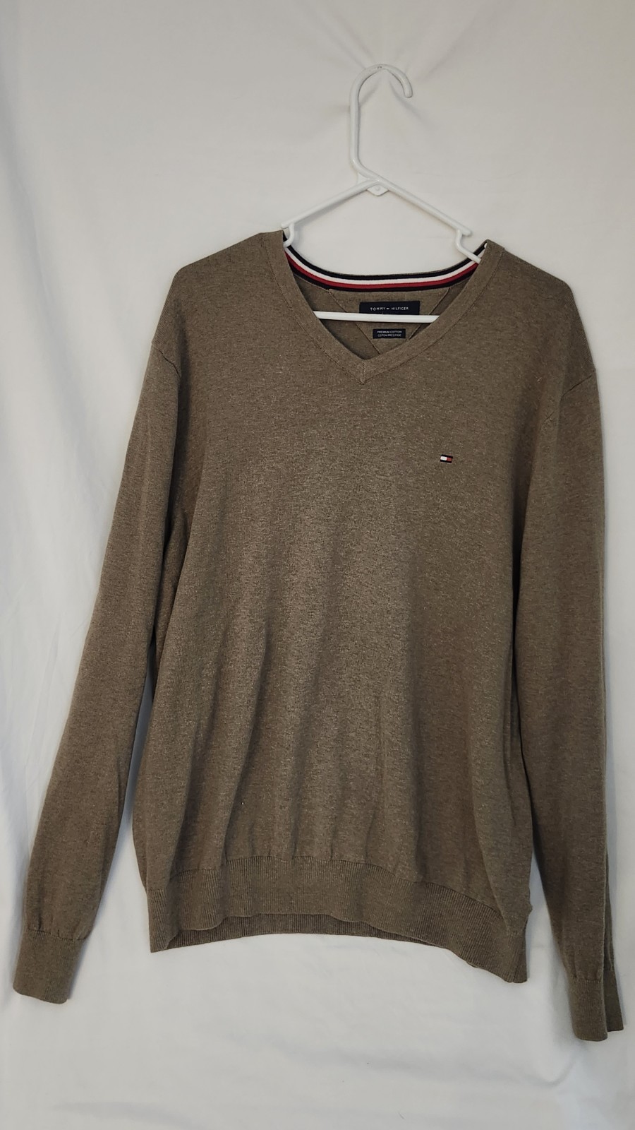 Tommy Hilfiger Knit Pullover Sweater Brown V-Neck Logo Men's Size XL