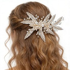 Bridal Leaf Hair Clip Crystal Pearl Wedding Hair Comb for Bridesmaid Prom