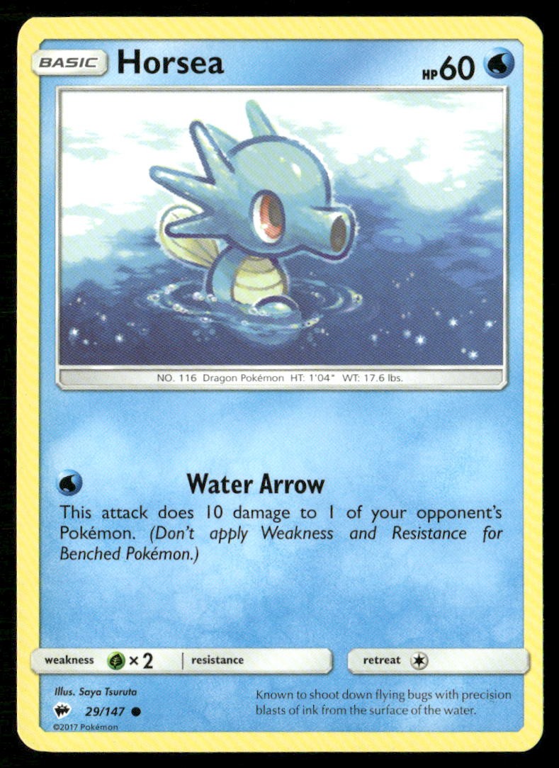 Horsea 29/147 Common Burning Shadows Pokemon Lightly Played