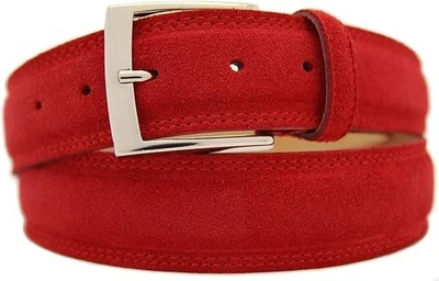 NISAR Italienischer Wildleder Gürtel Herren Damen Anzug Messe Belt Rot 4cm Breit