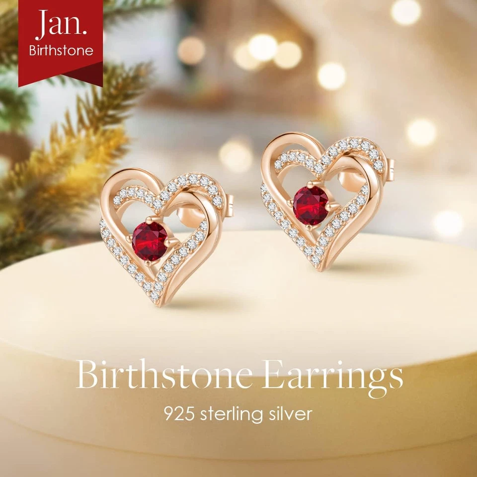 Aretes con corazón Forever Love para mujer, corazón de piedra de nacimiento de plata de ley 925 Foto 4 de 4