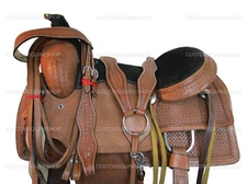 WESTERN HORSE SADDLE BLACK SEAT TRAIL ROPING PLEASURE LEATHER TACK 15 16 17 18