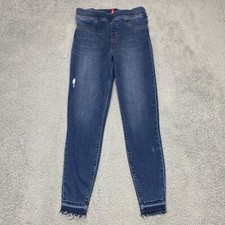Spanx Jeans Women Medium Blue High Rise Distressed Skinny Raw Hem Shaping 28x27