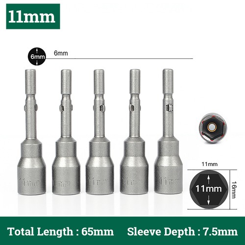 5pcs 5 -19mm Round Shank Nut Driver Bit Set Hex Magnetic Metric Socket - Picture 28 of 36