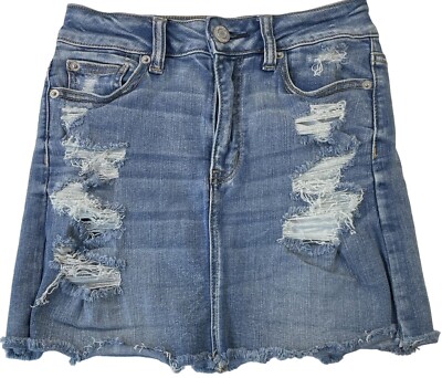American Eagle Jean Skirt Cutoff Light Wash Denim Blue Distressed - Main Image