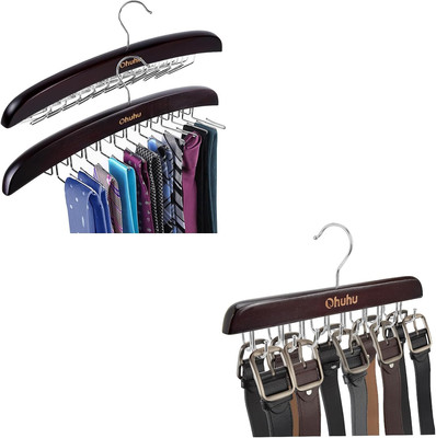 Tie Rack Hanger Closet Organizer, Wooden Walnut 24 Hook Tie Holder for Closet, 3