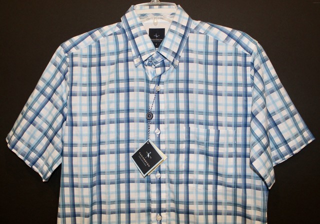TAILORBYRD Mens Blue Checks Cotton Golf S/s Button-front Shirt Size S for sale online | eBay