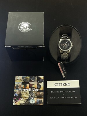 NEW IN BOX Citizen AG8340-58E Black Dial Stainless Steel 42mm Quartz Watch