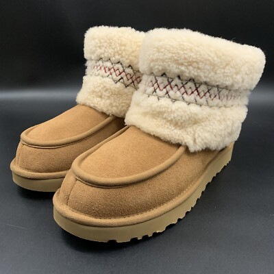 NEW UGG MINI UGG BRAID BOOT CHESTNUT SUEDE