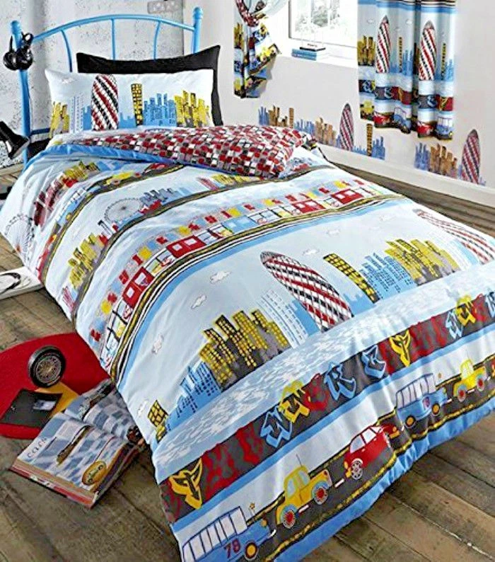 KIDZ CLUB SINGLE BED DUVET COVER SET INNER CITY LONDON CITY SCAPE CARS ROAD KIDS BRIGHT