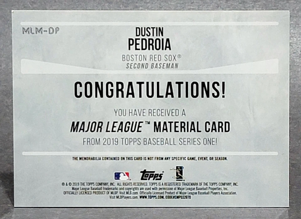 2019 Topps Major League Materials #MLM-DP Dustin Pedroia - Image 2 of 2