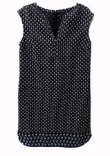 Ann Taylor Blue/Black White Floral Geomemetric Print Notch Neck Shift Dress M