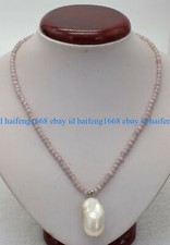 Klein 4mm Grau Opal Katzenauge & Weiß Barock Perle Anhänger Halskette 18"