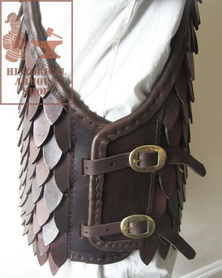 Armadura romana a escala de cuero marrón para recreación de disfraz de escenario y Larp regalo de Navidad Foto 3 de 3