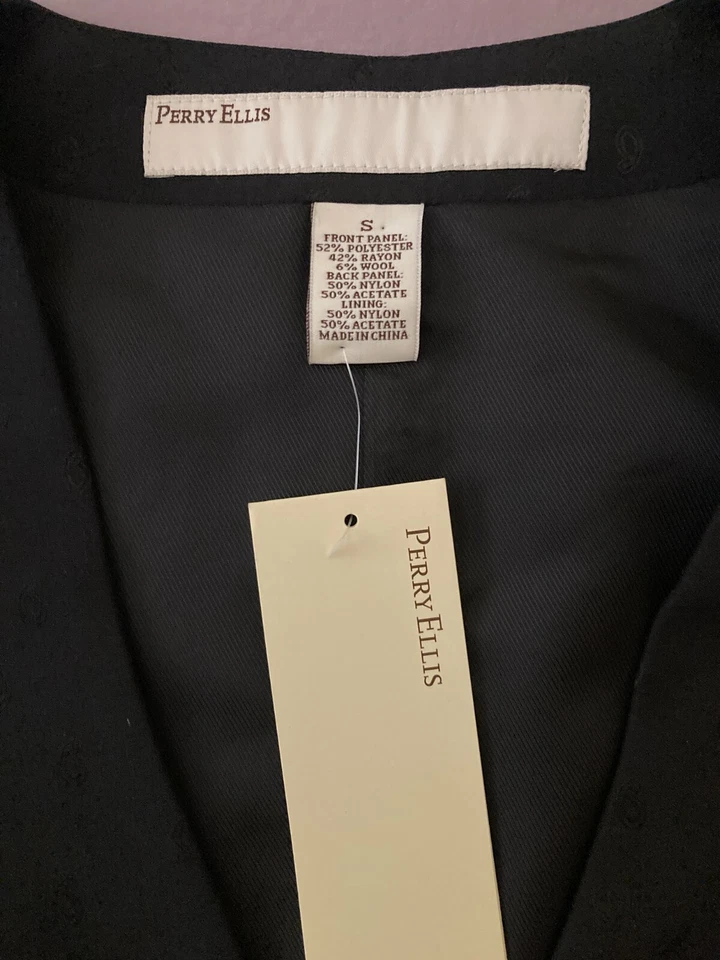 Men's PERRY ELLIS Black Paisley Dress Vest S Small NEW NWT Nice! - Image 2 of 4