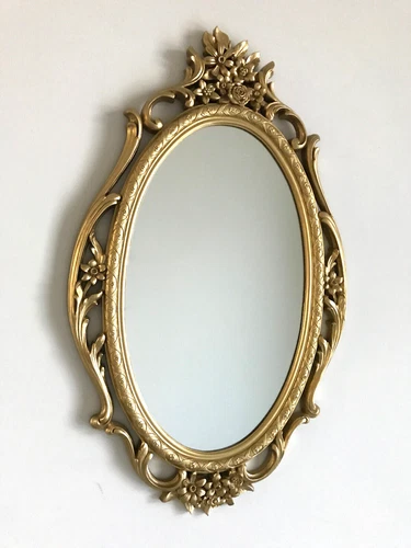 Syroco Gold Mirror 29” Large Hollywood Regency Floral Scroll 1965