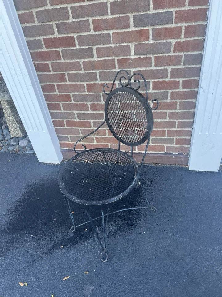 Silla de comedor bistró pequeña de hierro forjado estilo victoriano patio interior/exterior negra Foto 2 de 4