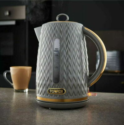 Tower T10052GRY Empire 1,7L Liter Wasserkocher mit Schnellkochen abnehmbarer Filter grau