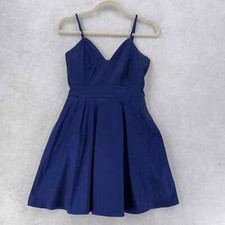 LULUs Navy Blue Iridescent Shiny Mini Prom Formal Dress Fit & Flare Womens S