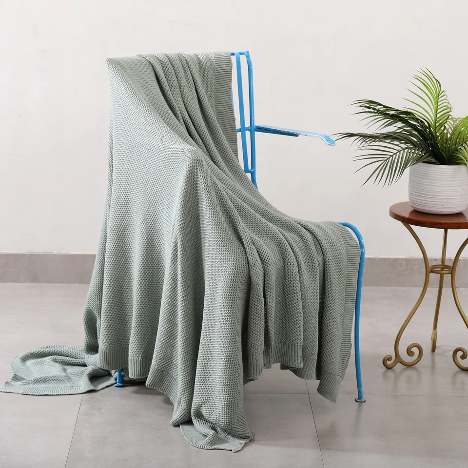 Manta Verde Suave De Acrílico Tejida Con Borlas Para Sofá Cama - Imagen 1 de 4
