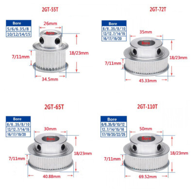 GT2 55-110T Timing Pulley 6/10mm Belt Synchronous Wheel Gear 3D Bore 5-25mm