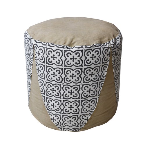 Moderner handgefertigter runder Pouf aus Canvas mit Leder in beige Farbe BBH Homes - Bild 2 von 5