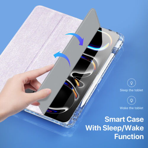 Clear Case For iPad Pro/Air 13/11 2024 Auto Sleep Magnetic Closure Leather Cover - Picture 4 of 15
