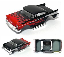 2023 AFX  tras 1957 Lowered  57 Chevy Bel Air Black Red Flamed HO Slot Car BODY