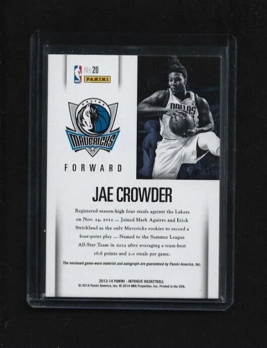 Jae Crowder 2013 14 Intrigue DUAL JERSEY Auto 99 MARQUETTE