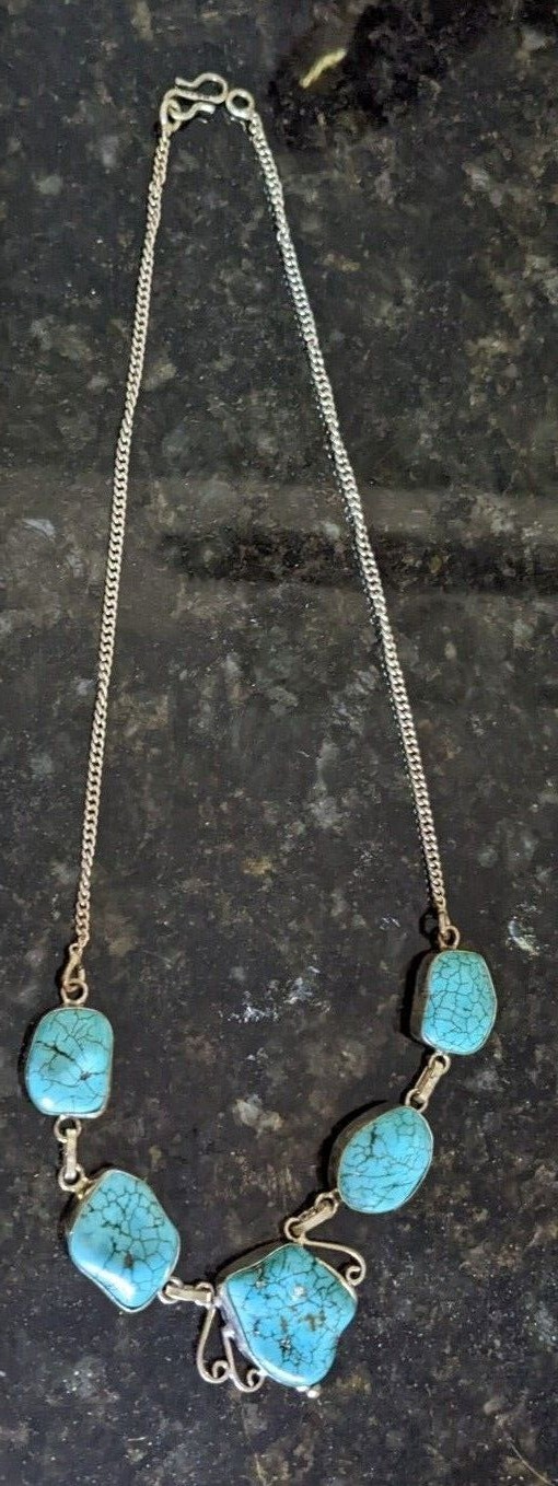 Genuine Turquoise Adjustable Neckless Sterling Si… - image 1