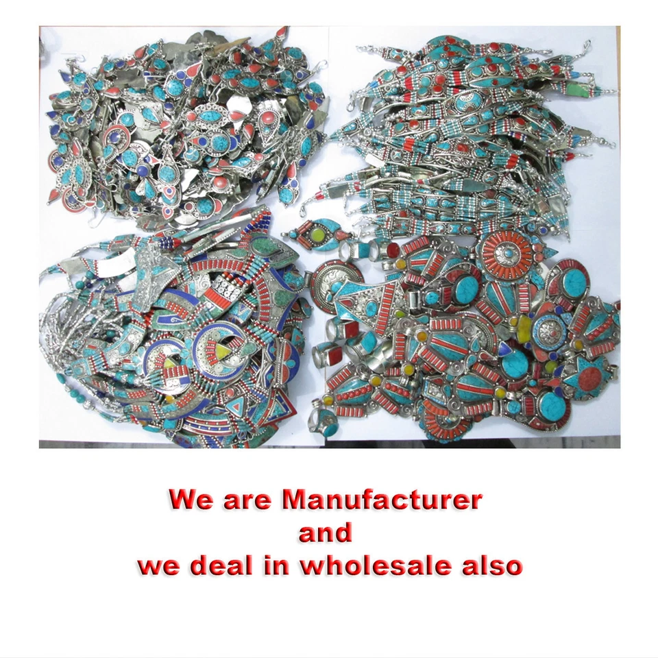 Genuino Turquesa Coral Lapislázuli Ámbar Amuleto Tribal 9 Colgantes Lote de Joyería Foto 4 de 4