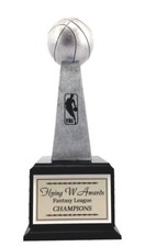 FANTASY BASKETBALL TROPHY PERPETUAL SMALL SILVER RESIN 16 YEARS 