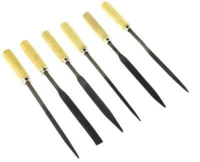 6Pc Needle File Set With Wooden Handle, Coarse Cut