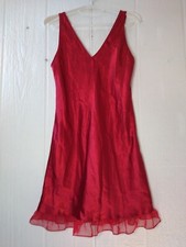 Cinema Etoile Nightie Womens M Red Negligee V Neck Embroidered Ruffle Chemise